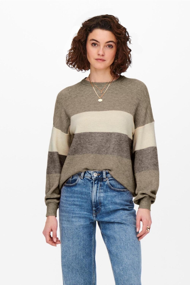 ONLATIA L/S STRIPE PULLOVER KNT NOO 15220044 FEATHER GRAY